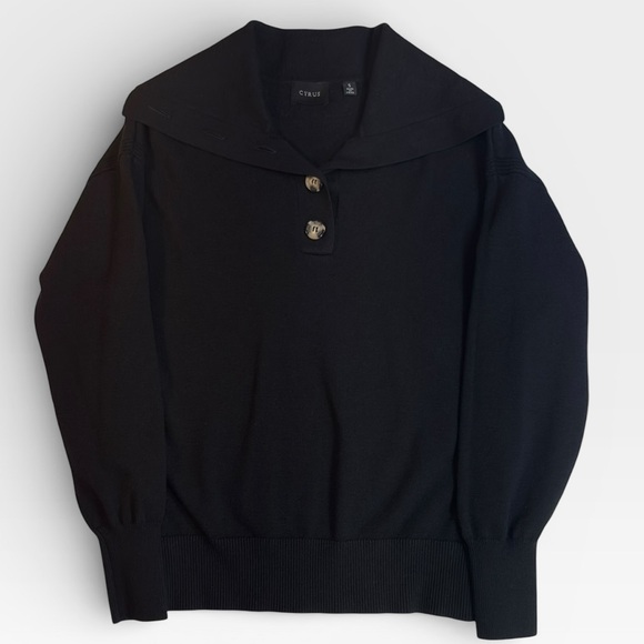 Cyrus Sweaters - Cyrus Women’s Milan Black Knit Quarter Collar Button Rayon Sweater SMALL